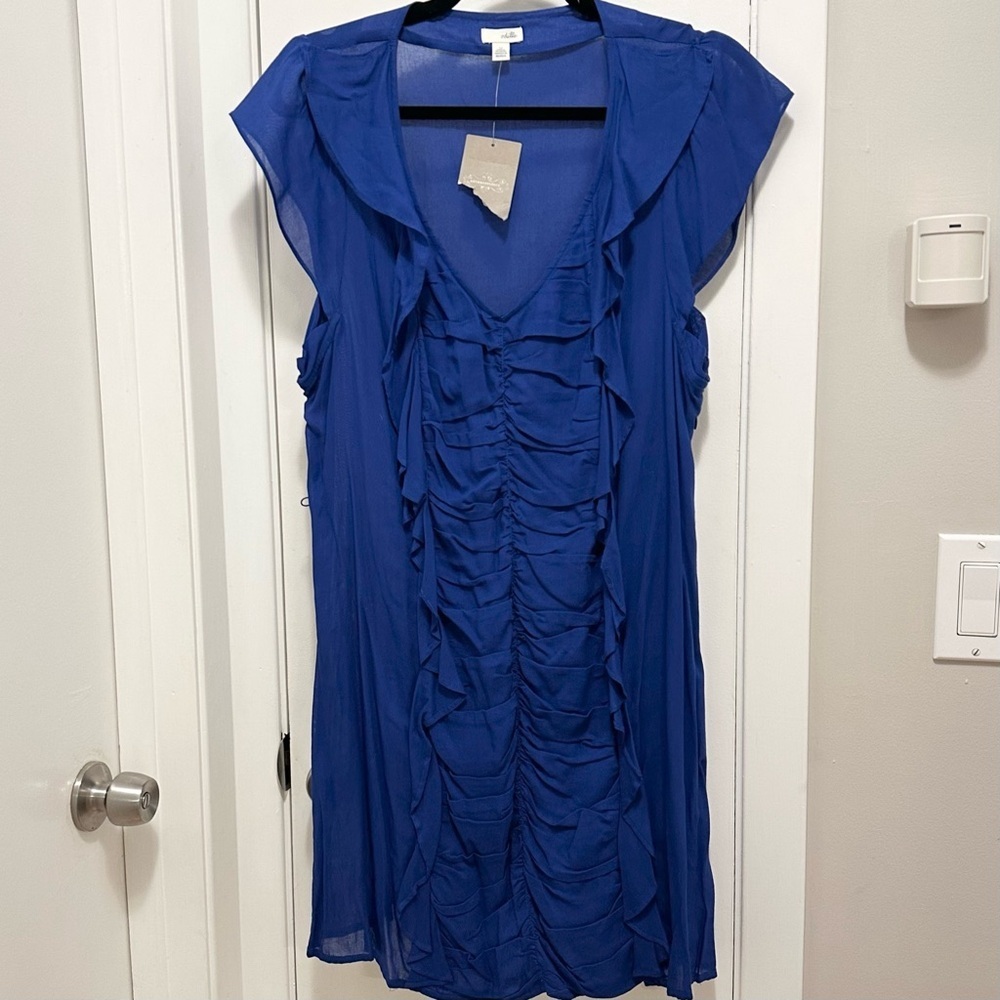 Anthropologie Odille V-neck Ruffle Party Mini Dress 12 cobalt blue NWT fun flirt